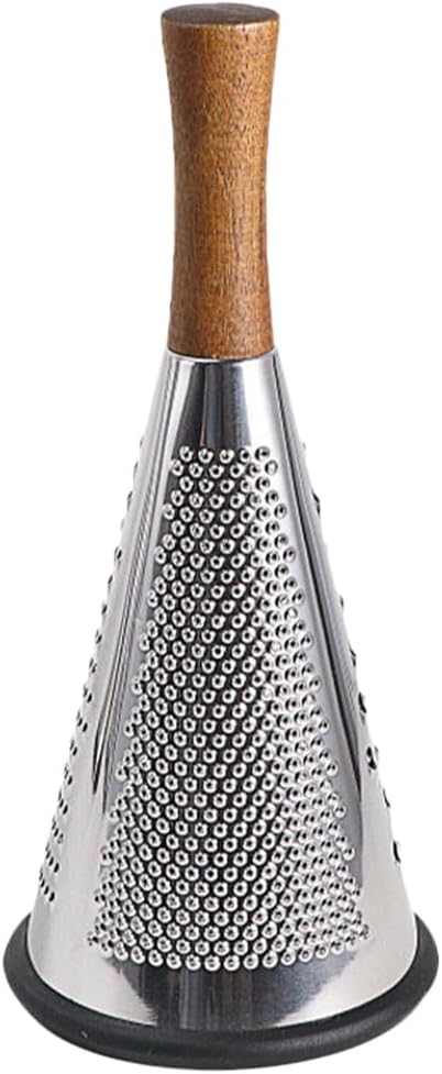 Ciieeo Stainless Steel Vegetable Grater with Wooden Handle - 3-Sided Cone Cheese and Fruit Shredder for Kitchen Use