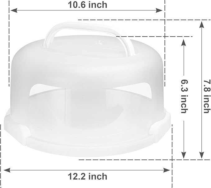 Cake Carrier with Lid and Handle, Fit 10’’ Cake Stand with Lid, Cake Transport Storage Container, Cake Containers Cover Stand with Lids, 3 Secure Side Closures (White)