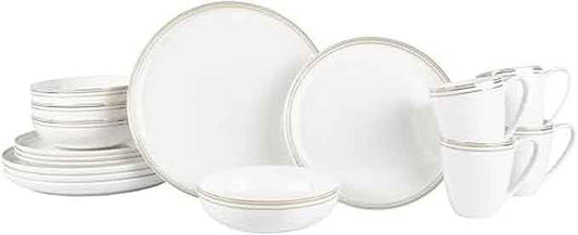 Everyday White by Fitz and Floyd Nevaeh Bone China Coupe Gold Bands Dinnerware Set, Service for 4