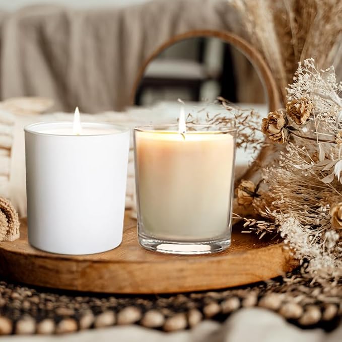 14 OZ Thick Candle Jars for Making Candles 12 Pcs, 3 Wick Empty Jars with Wood Lids for Candle Making, Sample Container,Matte White