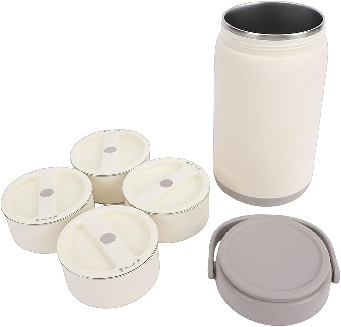 Insulated Food Jar, 304 Stainless Steel Portable Vacuum Hot Food Lunch Box for Adults Students Kids, Leakproof Bento Box Container for Camping Hotel, Wide Opening (Grey 4 Compartment)