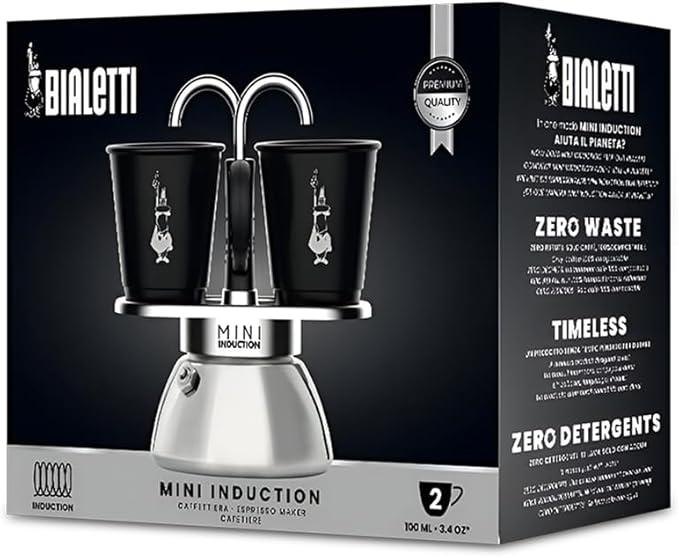 Bialetti Mini Express Induction Coffee Maker, Aluminium, Black, 2 Cups