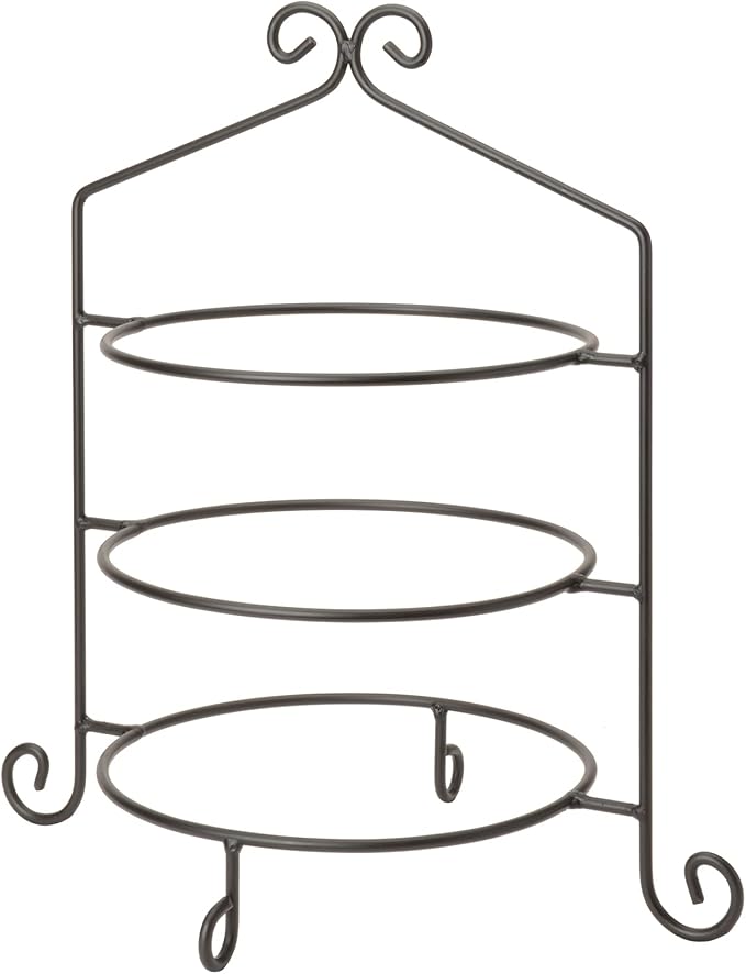 3 Tier Pie Plate Stand - Solid Satin Black Wrought Iron Triple Rack Display Amish Handmade in USA
