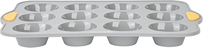 Restaurantware Silicone Baking Mold Pack of 1 Non-Stick Muffin Mold with Handles 12 Compartments, Oven-Friendly Dishwashable Freezer-Friendly Heat-Resistant Gray Silicone Cupcake Muffin Pan