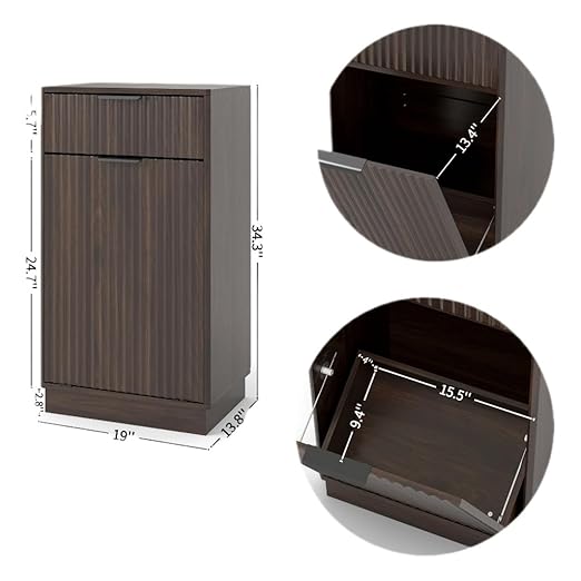 10 Gallon Tilt Out Trash Can Cabinet –Wooden Hidden Trash Can Cabinet,Pet Proof Garbage Recycling Cabinet with Storage for Kitchen Bathroom Living Room Walnut