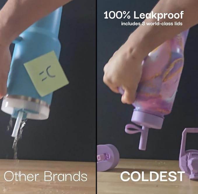 Coldest Tumbler with Handle and Straw - 100% Leak Proof Insulated Tumbler with Lid and Straw (3 Lids) - Stainless Steel Tumblers for Women & Men - Cup Holder Friendly Base, 46 oz (Happy Camper)