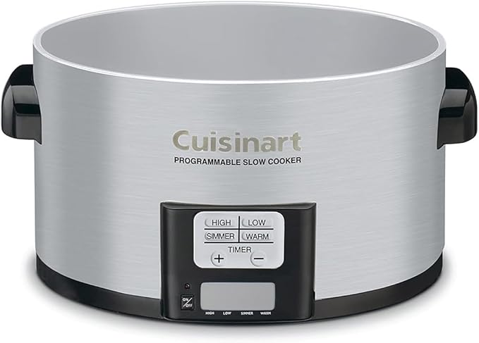 Cuisinart PSC-350 3.5 Quart Programmable Slow Cooker Brushed Stainless Steel Bundle with Deco Chef All purpose clear acrylic golden titanium coating shear and Deco Chef Premium Bamboo Cutting Board