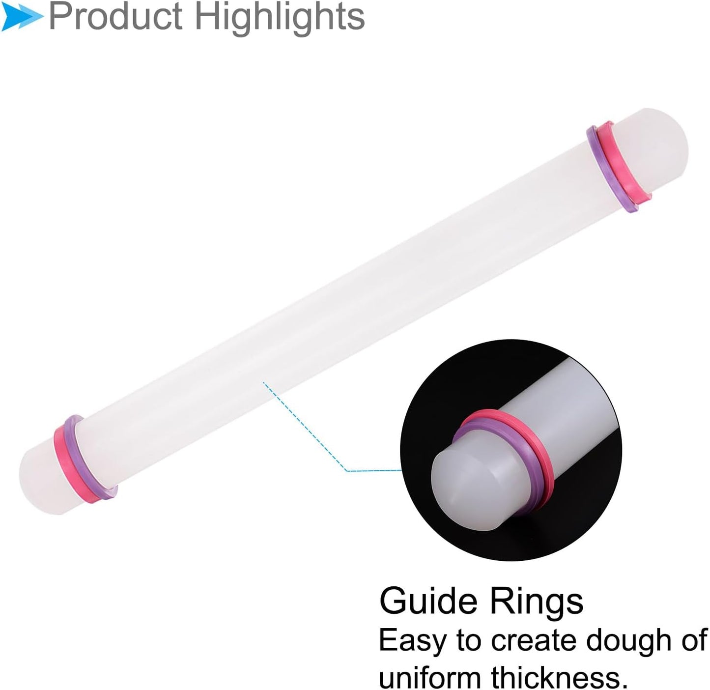Fondant Rolling Pin, 13" Length, PP Plastic Non-Stick Guide Rings Fondant Roller Dough Roller - (Applications: for Baking Clay DIY)