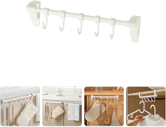 BESTonZON Kitchen Utensil Hooks 5pcs White No-Drill Adhesive Cabinet Hooks Multi-Functional Hanging Rack for Kitchen Storage and Sundries Organization