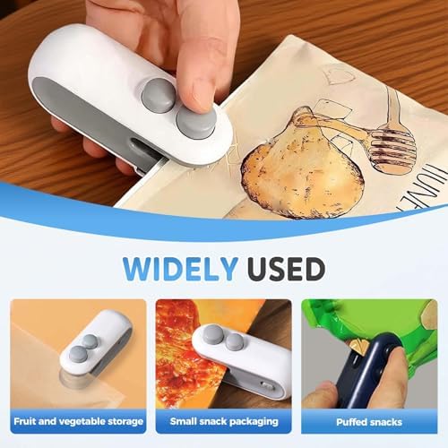 2-in-1 Mini Bag Sealer with Cutter & Magnet, Rechargeable Portable Resealer for Snack & Food Storage, Handheld Heat Seal Machine, 2pcs White Chips Sealing Device
