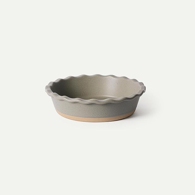 MORA Ceramic Pie Pan for Baking - 9 inch - Deep and Fluted Pie Dish for Old Fashion Apple Pie, Quiche, Pot Pies, Tart, etc - Modern Farmhouse Style Porcelain Ceramic Pie Plate - Peppercorn