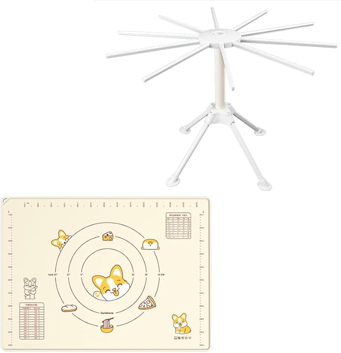 Silicone Baking Pastry Mat with Dough Cutter, Ourokhome Extra Thick Kneading Rolling Mat Collapsible Pasta Drying Rack, Plastic Foldable Dryer