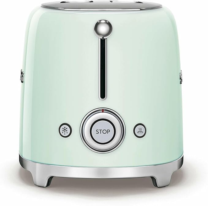 SMEG 2 Slice Toaster with 6 Presets and Defrost Function and Removable Crumb Tray TSF01PGUS, Pastel Green