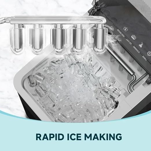 MAYVI Countertop Ice Maker Machine - 9 Cubes in 6 Mins, 26lbs/24Hrs, Portable Self-Cleaning Ice Machine with Basket & Scoop, 2 Sizes Bullet Ice for Home, Kitchen, Office & Party(Black)