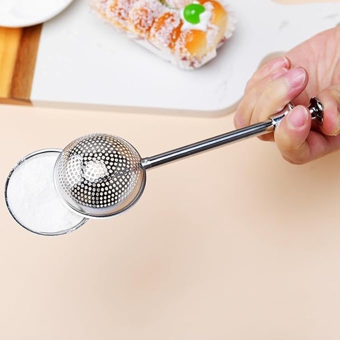Silver 304 Stainless Steel Flour Powder Filter Spoon, Baker Dusting Wand For Sugar Flour Spices, Flour Sugar Powder Spoon Kitchen Tools Baking Sifters Baking Tools and Accessories, Baking Sifters
