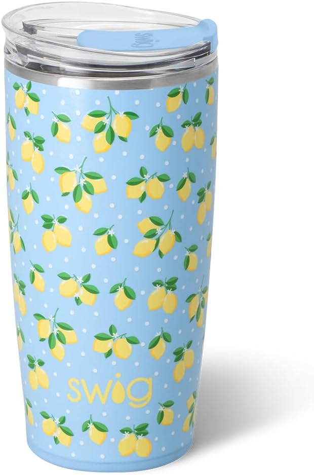 Swig Life 22oz Insulated Tumbler, Travel Coffee Tumbler with Lid, Cup Holder Friendly Travel Coffee Mug, Stainless Steel, 22 oz Tumblers, Reusable Insulated Mug with Lid (Lemon Meringue)