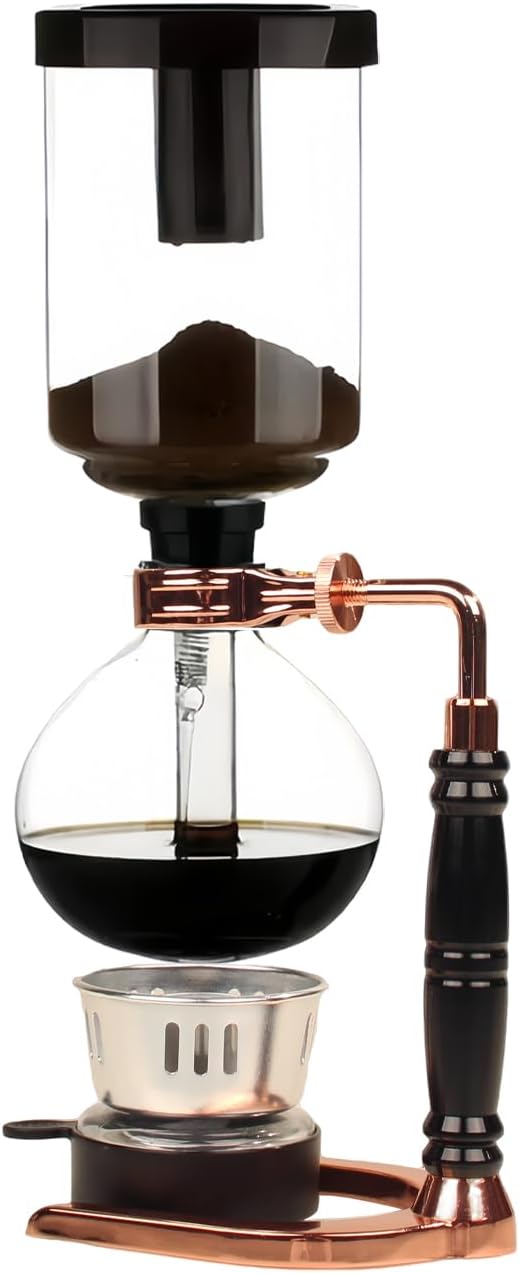 Portable Siphon Coffee Maker, Tabletop Glass Siphon Coffee Pot 5-Cup (600ml) with Alcohol Burner, Adjustable Buffer Clamp, Stainless Steel Bracket Base for Coffee Aficionados