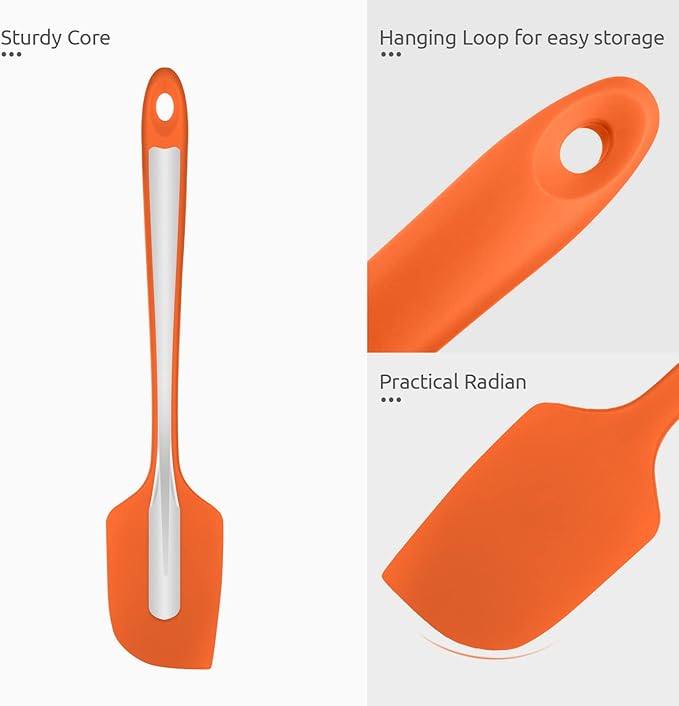 U-Taste 11.38" Silicone Baking Spatula: 480ºF Heat Resistant Food Grade Flexible Rubber Kitchen Bowl Scraper, Seamless Pastry Spreader for Mixing Stirring Scraping in Nonstick Cookware (Orange)