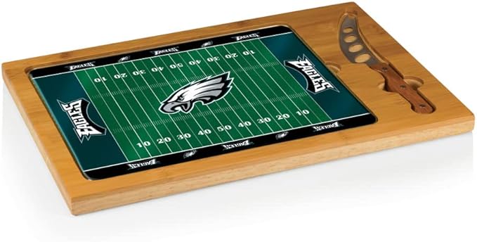 PICNIC TIME NFL Football Field Icon Glass Top Cutting Board & Knife Set, (Parawood & Bamboo)