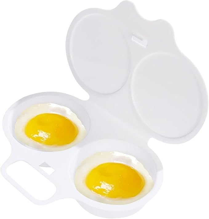 1Pc White Egg Poacher, Microwave Egg Boiler Poacher, 2 Cavity Nonstick Poached Egg Maker With Lid, Egg Poacher Microwave Egg Cooker, Double Drain Poached Egg Cups Cookware（13 * 5cm）