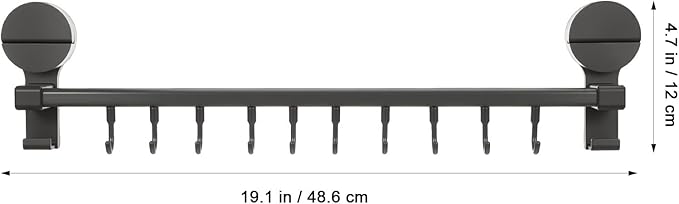 BESTOYARD Punchless Kitchen Utensil Hooks Wall Mount Rack with 10 Hooks, Adjustable Double Rod Organizer, Gray Suction Cup Holder for Cooking Tools and Measuring Cups