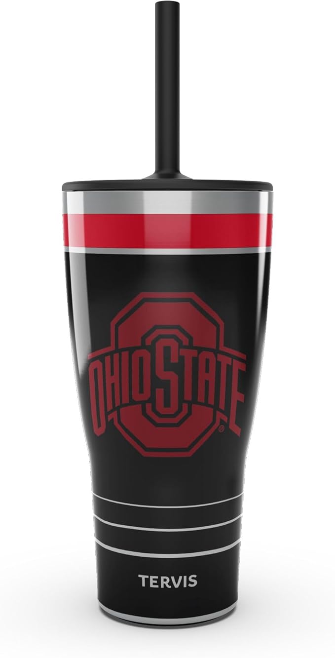 Tervis Traveler Ohio State Buckeyes - Night Game Triple Walled Insulated Tumbler Travel Cup Keeps Drinks Cold & Hot, 30oz Straw Lid, Stainless Steel