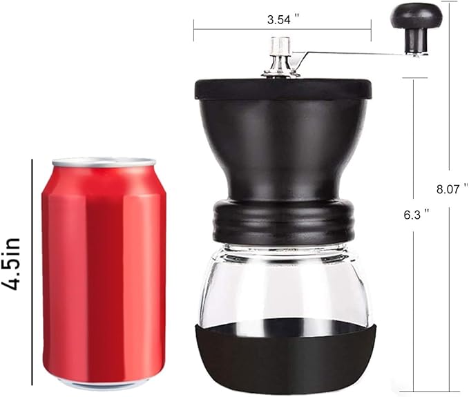 PARACITY Manual Coffee Bean Grinder with Ceramic Burr, Hand Coffee Grinder Mill Small with 2 Glass Jars( 11OZ per Jar) Stainless Steel Handle for Drip Coffee, Espresso, French Press, Turkish Brew