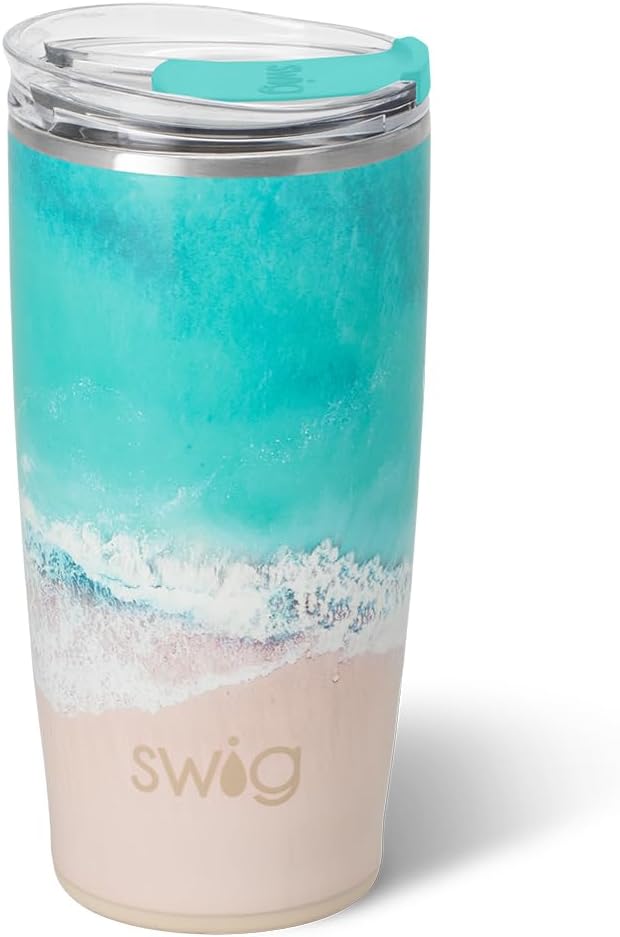 Swig Life 22oz Insulated Tumbler, Travel Coffee Tumbler with Lid, Cup Holder Friendly Travel Coffee Mug, Stainless Steel, 22 oz Tumblers, Reusable Insulated Mug with Lid (High Tide)