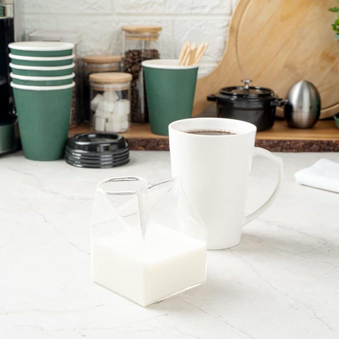 Restaurantware 12 Ounce Glass Milk Carton 1 Reusable Milk Carton Creamer - Durable Serve Cream Milk or Juice Clear Glass Mini Milk Carton Dishwasher-Safe For Homes or Restaurants