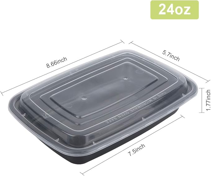 Reusable Food Prep Containers, 50-Pack 24 OZ Plastic Containers with Lids For Meal Food Prepping - Durable Food Storage Containers Lunch Boxes- Stackable, Meal Dishwasher Safe