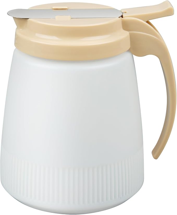 Restaurantware-Chef 101 32 Ounce All Purpose Syrup Dispenser, 1 Honey Dispenser - Beige Top, Stainless Steel Slide Cover, Plastic Pancake Syrup Bottle, Perfect For Diners, Restaurants, Home