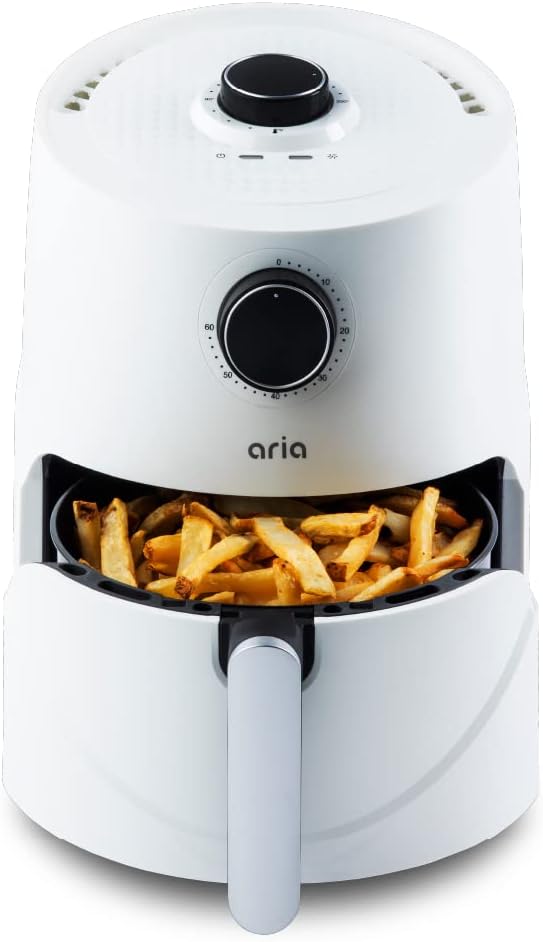 Aria Air Fryers Teflon-Free 3 Qt. Premium Ceramic Air Fryer with Recipe Book, White, (CCW-909)