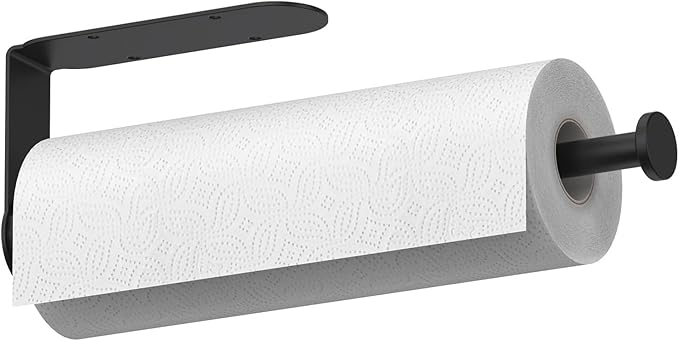 Mbillion Under Cabinet Paper Towel Holder for Kitchen, RV & Camper - Waterproof, Anti-Rust Wall Mount with No Drill Installation, 5.71” Compact Design (Black)