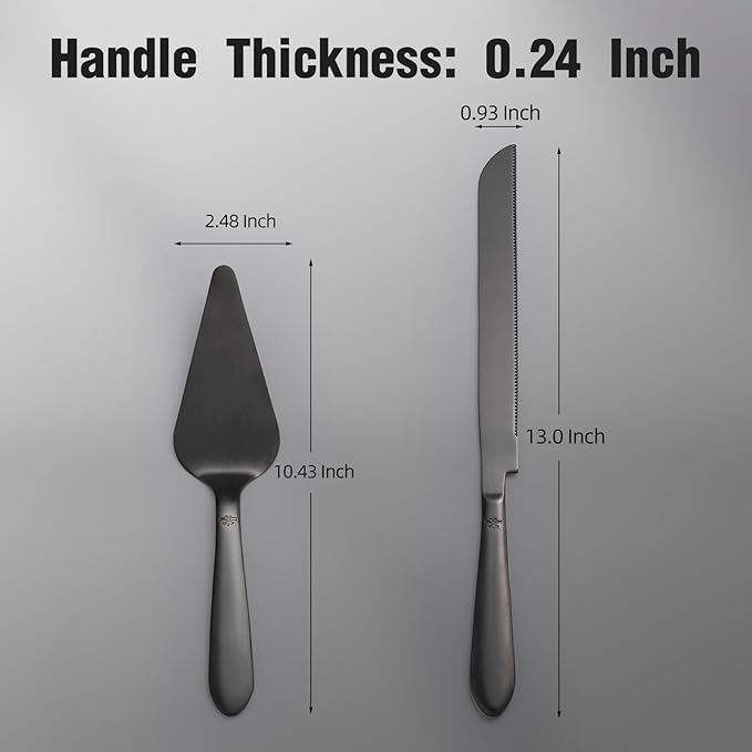 Eisinly Wedding Cake Knife and Server Set, Integral Stainless Steel Longer Cake Cutter and Wider Pie Spatula, Elegant Cake Cutting Serving Set for Party Birthday Bridal Shower Set of 2, Matte Black