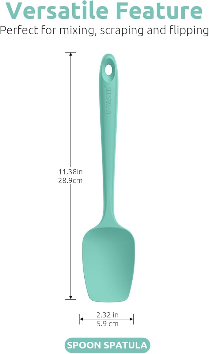 U-Taste Silicone Spoon Spatula Set, 600ºF High Heat Resistant Food Grade Flexible Rubber Scraper, Cooking Mixing Baking Kitchen Utensils Set of 3 (Aqua Sky)