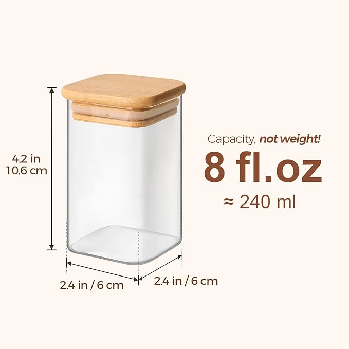 ComSaf 6Pcs 8oz Spice Jars with Label Trial Set, Glass Spice Jars with Bamboo Lids Supplementary Set, Seasoning Container Trial Pack, Perfect for Ktichen Starter