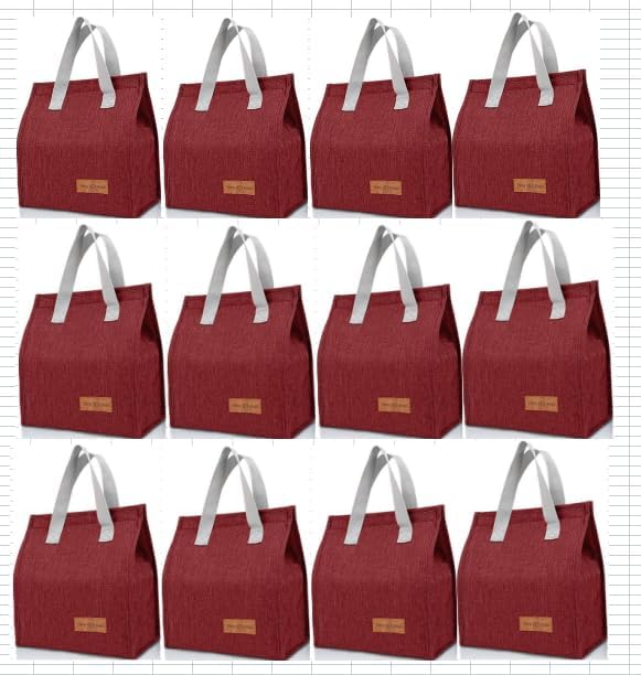 VZZNN 12 Pack Lunch Bags Bulk,Insulated Reusable Lunch Bags with Aluminum for Women Men,Leakproof Tote Large Lunch Box for Office,Work,Beach or Travel(Red)