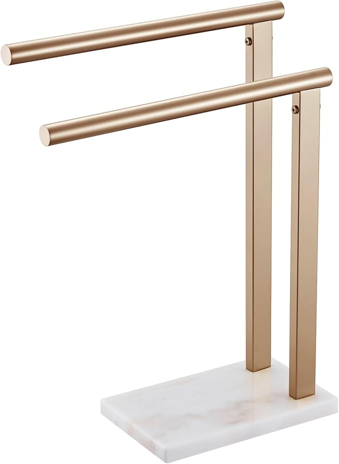 KOKOSIRI Hand Towel Racks Stand Towel Holder 2-Tier with Marble Base for Bathroom Vanity Countertop, Champagne Bronze Stainless Steel 15.7'' Height THS0007-CPG