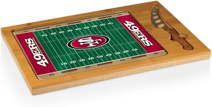 PICNIC TIME NFL Football Field Icon Glass Top Cutting Board & Knife Set, (Parawood & Bamboo)
