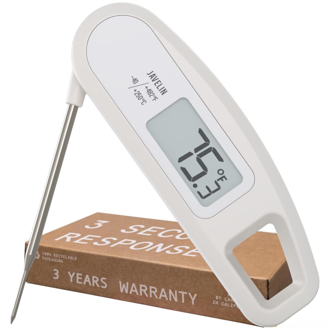 Lavatools Javelin® Ultra-Fast 3-Second Digital Instant Read Meat Thermometer for Grill and Cooking, 2.75" Probe, Compact Foldable Design, Large Display, IP65 Water Resistant, NSF Certified – Milk