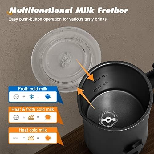Automatic Milk Frother 4-in-1 Electric Milk Steam Machine 350ml Hot and Cold Mousse Chocolate Maker Latte Coffee Cappuccino Macchiato Automatic Heating Machine (Black)