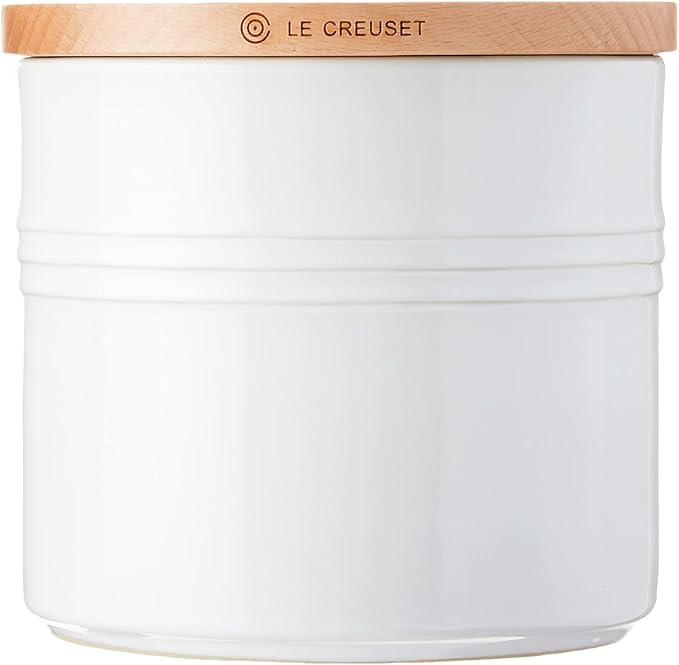 Le Creuset Stoneware Canister with Wood Lid, 1.5 qt. (5.5" diameter), White