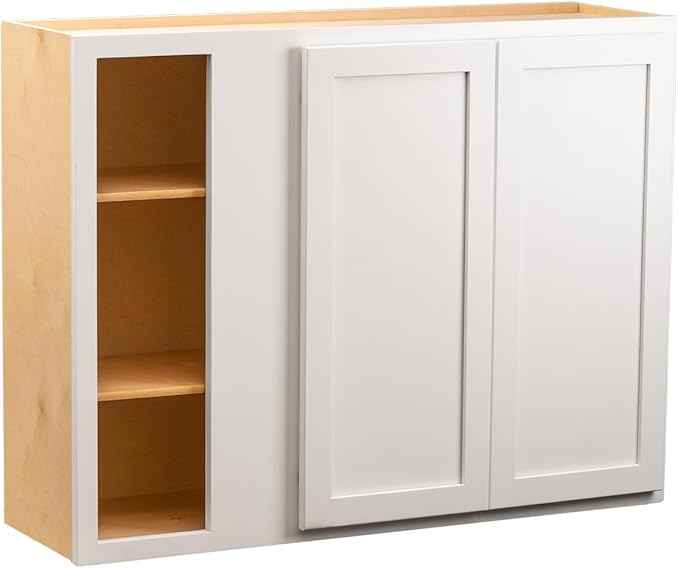 Quicklock RTA (Ready-to-Assemble) 42" Tall Wall Kitchen Cabinets - Shaker Style | 100% Hardwood | Made in America | Soft Close Hardware (12" D x 42" W x 42" H Blind Corner, Pure White)