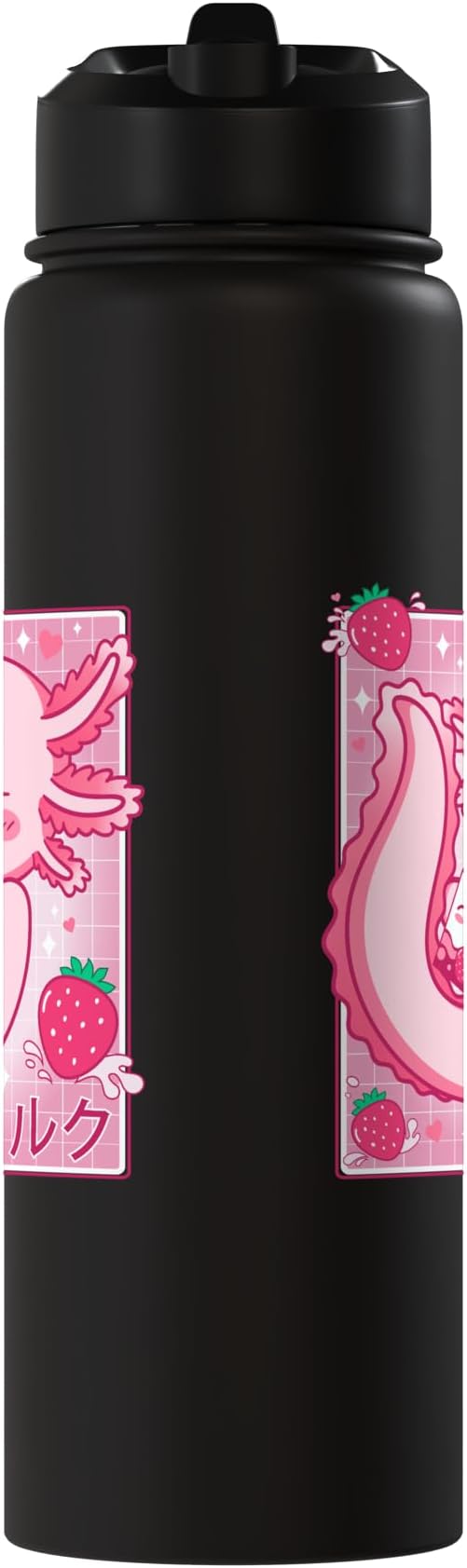 Kawaii Axolotl Strawberry Milk Shake Carton Japanese Anime Stainless Steel Insulated Water Bottle