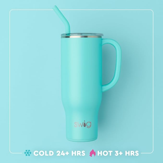 Swig Life 30oz Mega Mug, 30 oz Tumbler with Handle and Straw, Cup Holder Friendly, Dishwasher Safe, Extra Large Insulated Tumbler, Stainless Steel Water Bottle (Caliente)