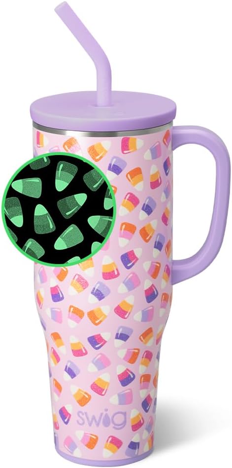 Swig Life 40oz Mega Mug, Halloween 40oz Tumbler with Handle and Straw, Extra Large Insulated Tumblers, Cup Holder Friendly Travel Mug (Candy Corn)