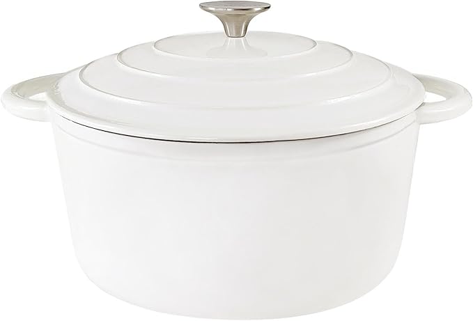 3 Quart Cast Iron Dutch Oven with Lid, Dual Handles Enameled Soup Pot, Heavy Duty and Oven Safe for Bread Baking, Braising, Cooking and Family Gifts, White