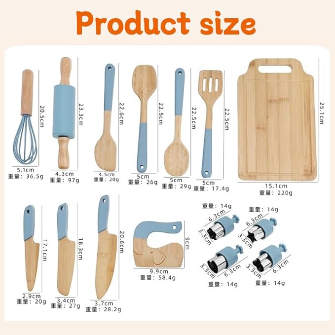 Wooden Kids Safe Knife and Kids Baking Set for Real Cooking, Toddler Montessori Kitchen Tools, Cooking and Baking for Kids Little Chefs Montessori Kitchen Tools for Toddlers-Kids Cooking Sets