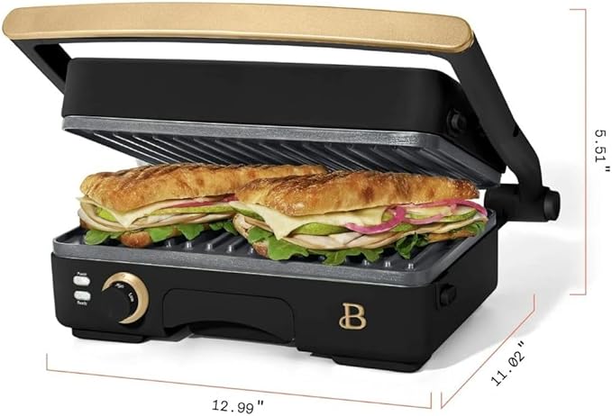 Panini Press Indoor Grill 1 2-in-1200W Non-Stick Removable Plates Sandwich Maker by Drew Barrymoree. (Black Seaseme)