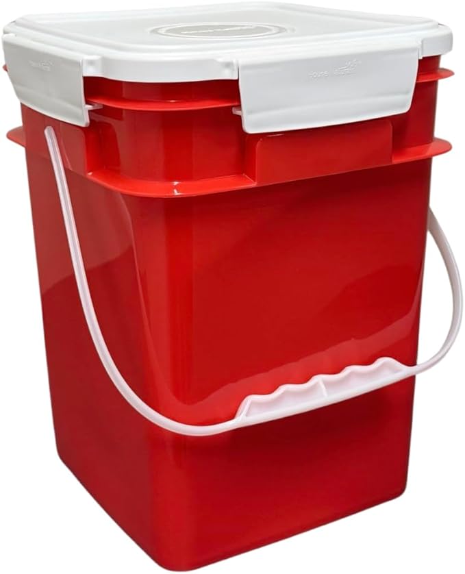 House Naturals 4 Gallon Square Food Grade Bucket Pail with Plastic Handles and Lid (Pack of 3) Made in USA containers (Yellow-Green-Red)
